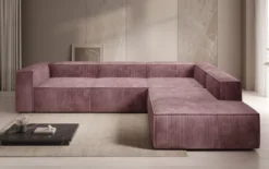 Designer Ecksofa Lesley mit langer Ottomane in Cord