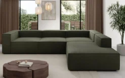 Designer Ecksofa Lesley mit langer Ottomane in Bouclé