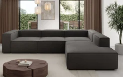 Designer Ecksofa Lesley mit langer Ottomane in Bouclé