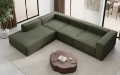 Designer Ecksofa Lesley mit langer Ottomane in Bouclé
