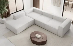 Designer Ecksofa Lesley mit langer Ottomane in Bouclé