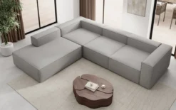 Designer Ecksofa Lesley mit langer Ottomane in Bouclé