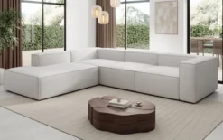 Designer Ecksofa Lesley mit langer Ottomane in Bouclé