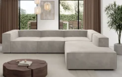 Designer Ecksofa Lesley mit langer Ottomane in Samt