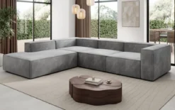 Designer Ecksofa Lesley mit langer Ottomane in Samt