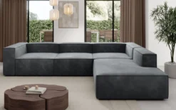 Designer Ecksofa Lesley mit langer Ottomane in Samt