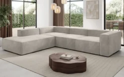 Designer Ecksofa Lesley mit langer Ottomane in Samt