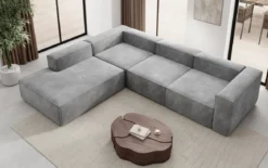 Designer Ecksofa Lesley mit langer Ottomane in Samt
