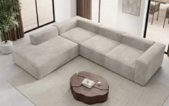 Designer Ecksofa Lesley mit langer Ottomane in Samt