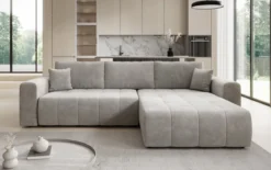 Designer Ecksofa Leveno mit Schlaf- und Klappfunktion in Samt