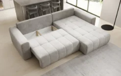 Designer Ecksofa Leveno mit Schlaf- und Klappfunktion in Samt
