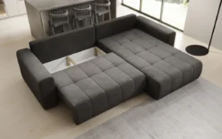 Designer Ecksofa Leveno mit Schlaf- und Klappfunktion in Samt