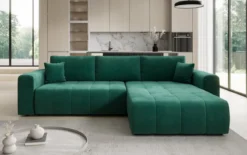 Designer Ecksofa Leveno mit Schlaf- und Klappfunktion in Samt