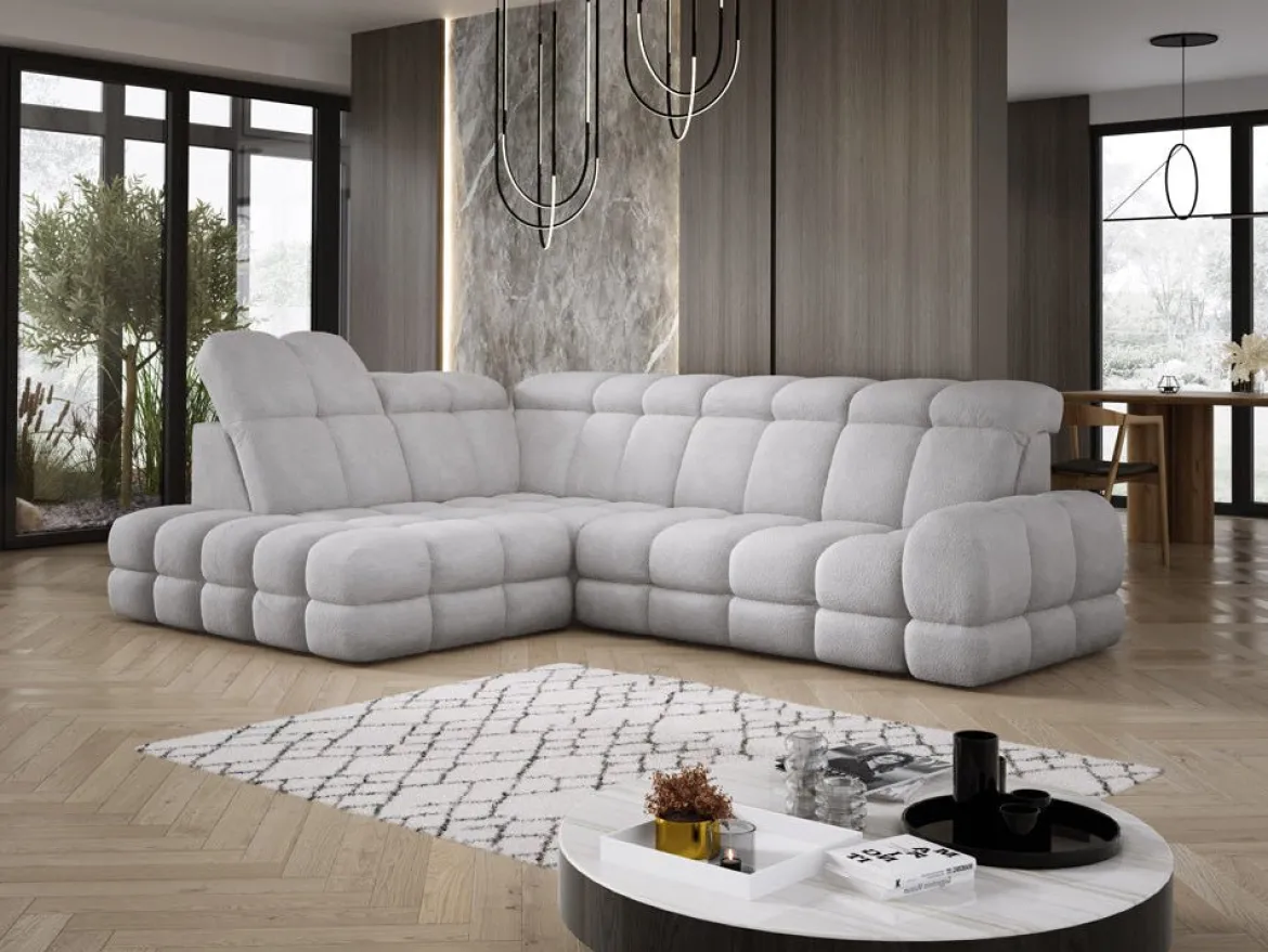 Designer Ecksofa Lima mit elektrischer Schlaffunktion in Bouclé
