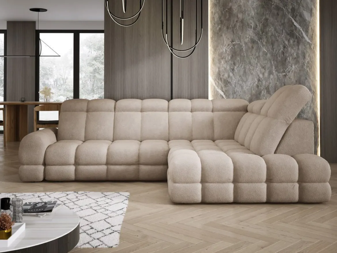Designer Ecksofa Lima mit elektrischer Schlaffunktion in Bouclé