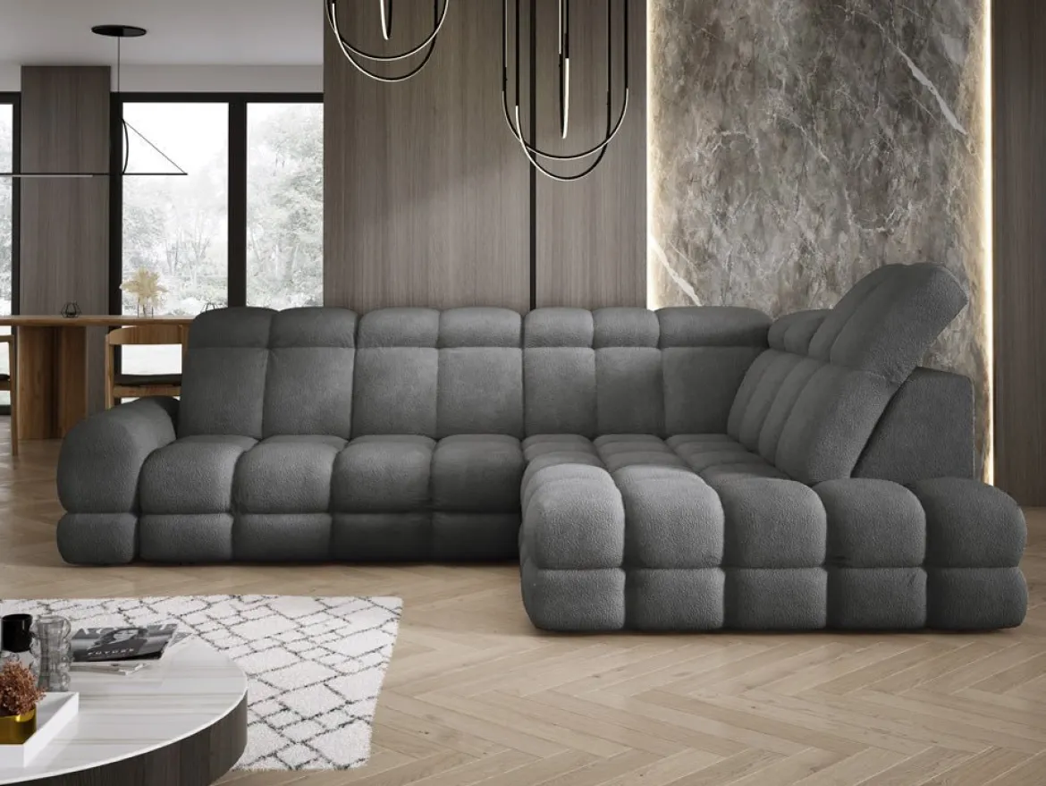 Designer Ecksofa Lima mit elektrischer Schlaffunktion in Bouclé