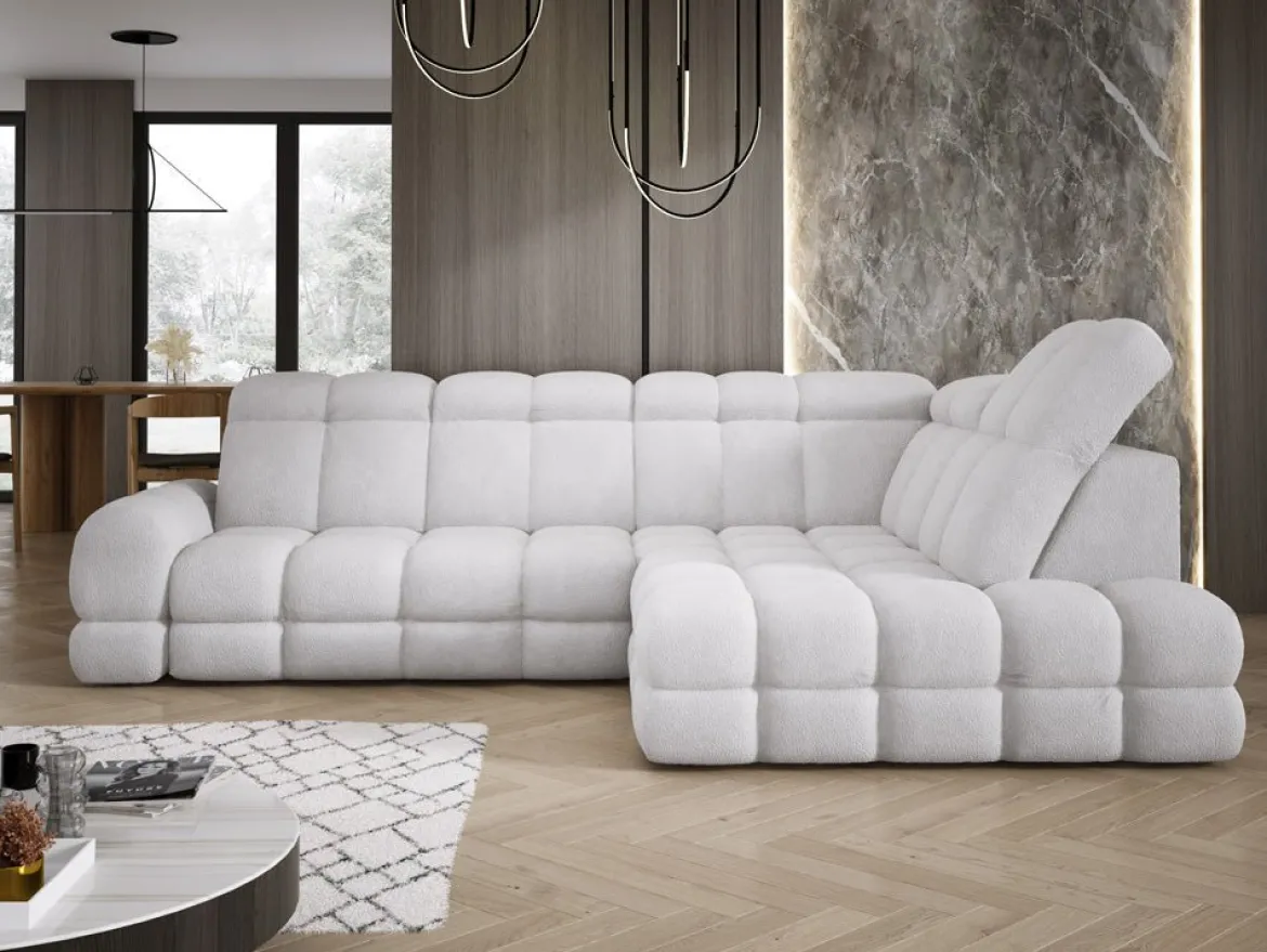 Designer Ecksofa Lima mit elektrischer Schlaffunktion in Bouclé