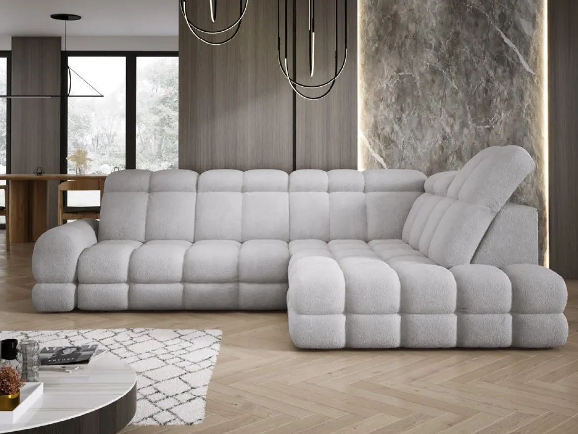 Designer Ecksofa Lima mit elektrischer Schlaffunktion in Bouclé
