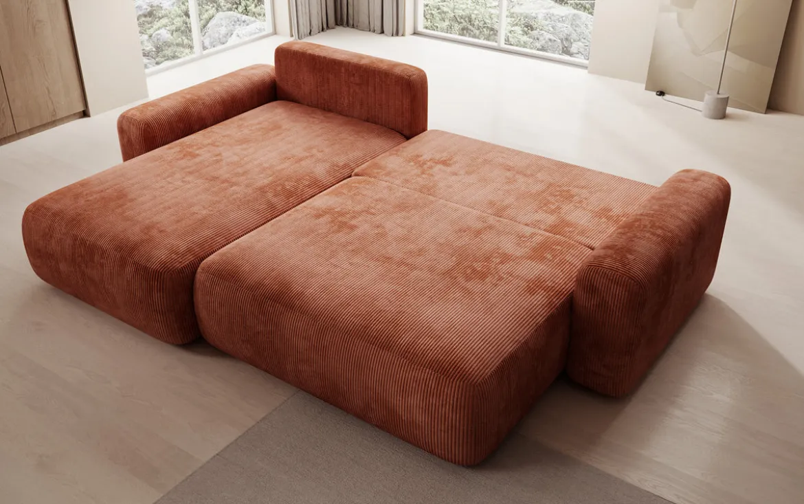 Designer Ecksofa Lola mit Schlaf- und Klappfunktion in Cord