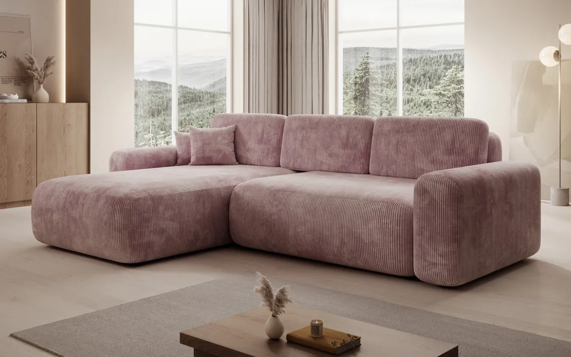 Designer Ecksofa Lola mit Schlaf- und Klappfunktion in Cord