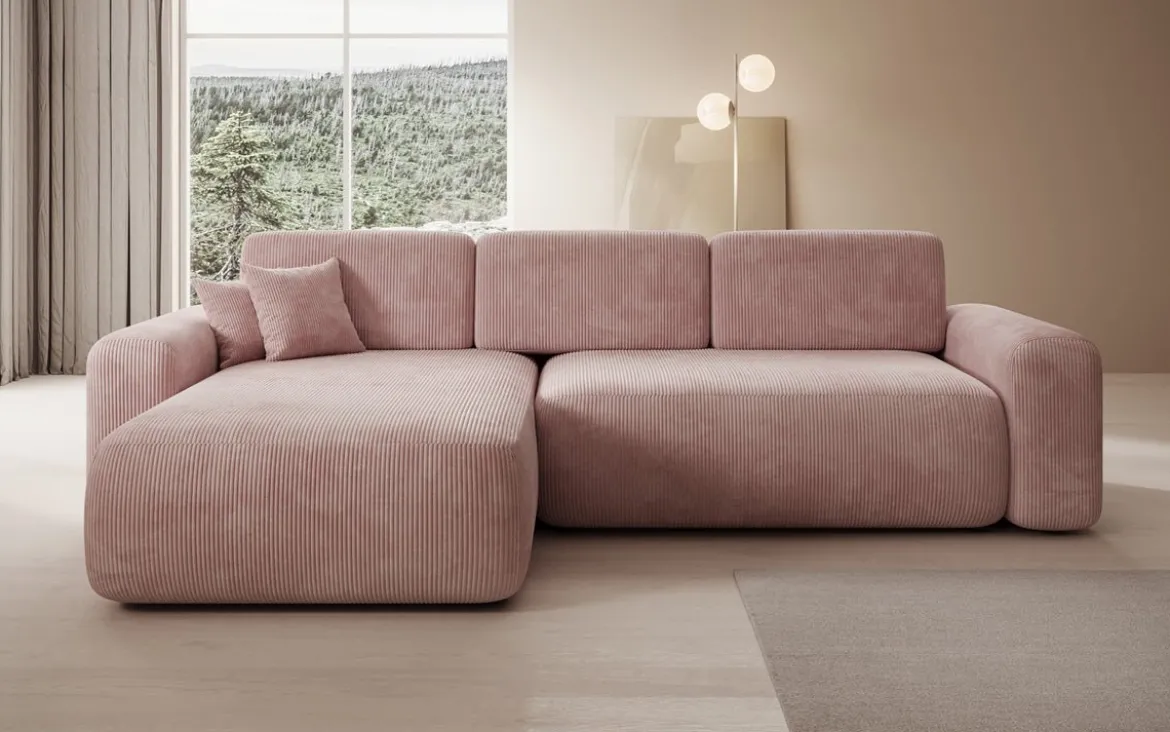 Designer Ecksofa Lola mit Schlaf- und Klappfunktion in Cord