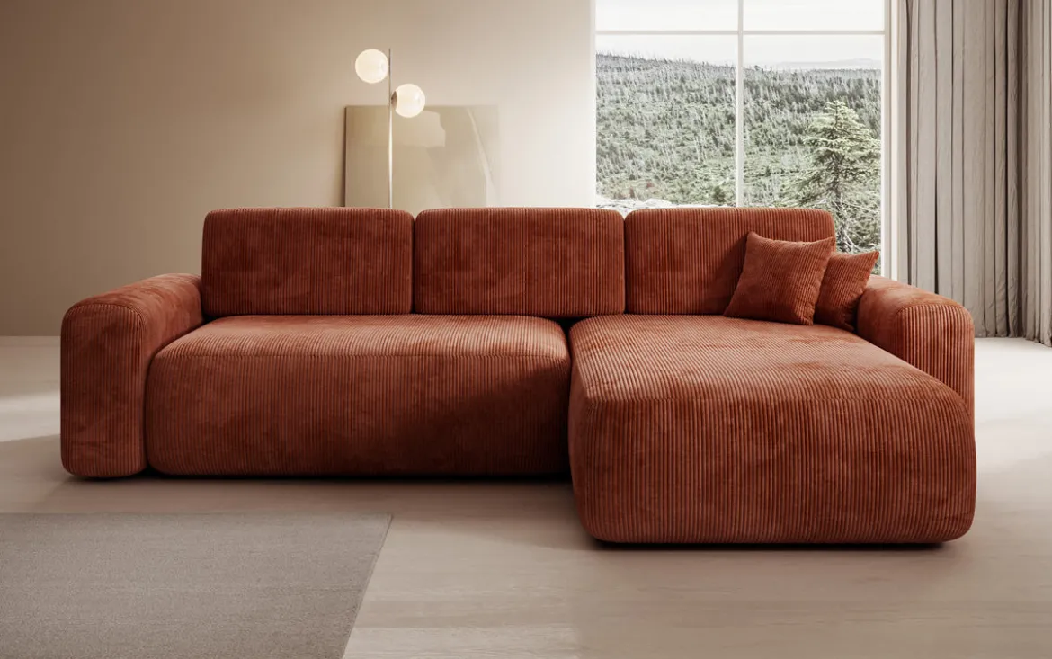 Designer Ecksofa Lola mit Schlaf- und Klappfunktion in Cord