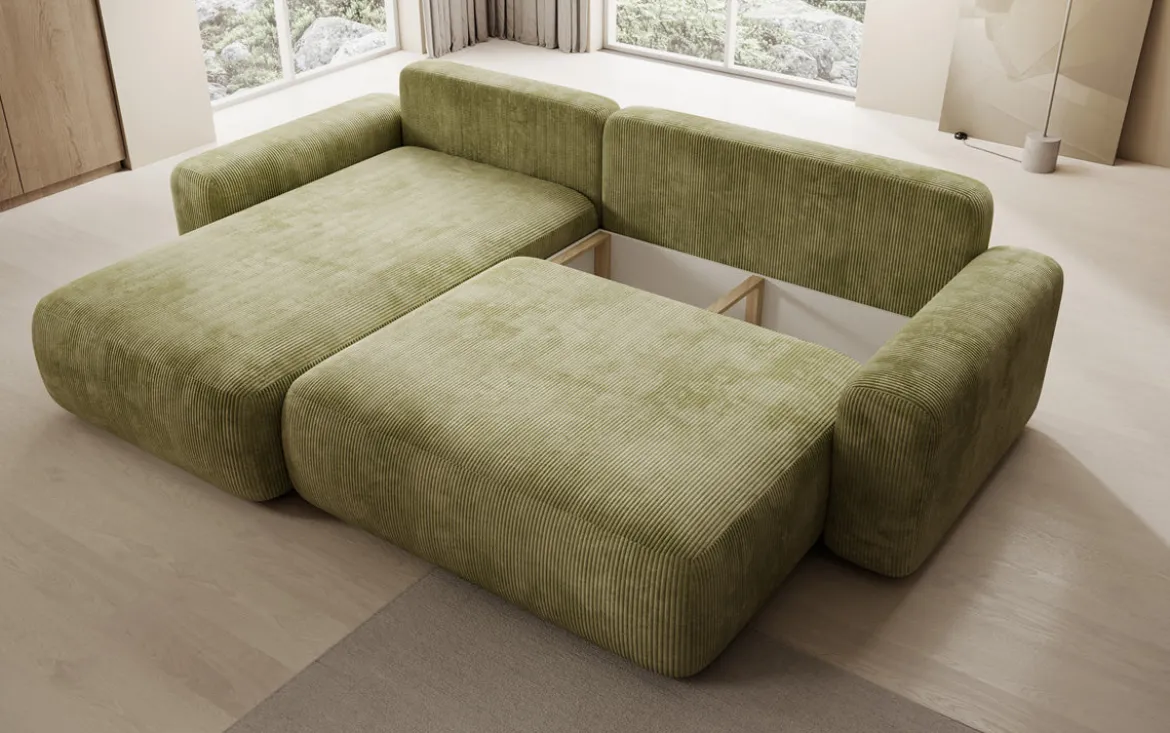 Designer Ecksofa Lola mit Schlaf- und Klappfunktion in Cord