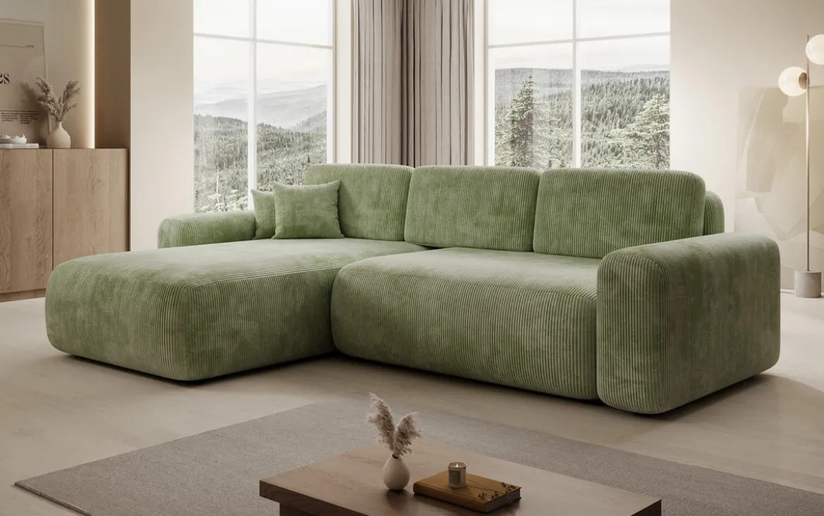Designer Ecksofa Lola mit Schlaf- und Klappfunktion in Cord