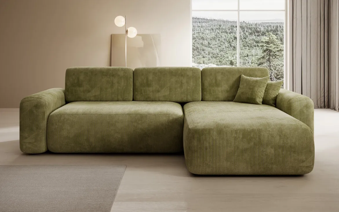 Designer Ecksofa Lola mit Schlaf- und Klappfunktion in Cord