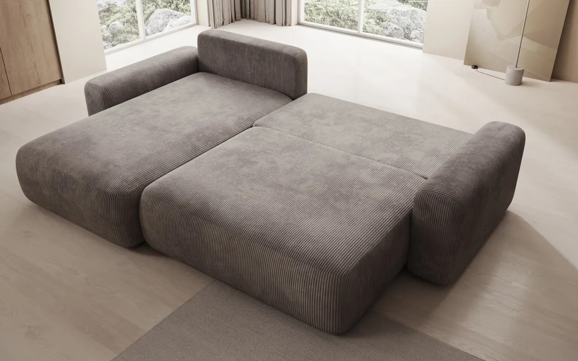 Designer Ecksofa Lola mit Schlaf- und Klappfunktion in Cord