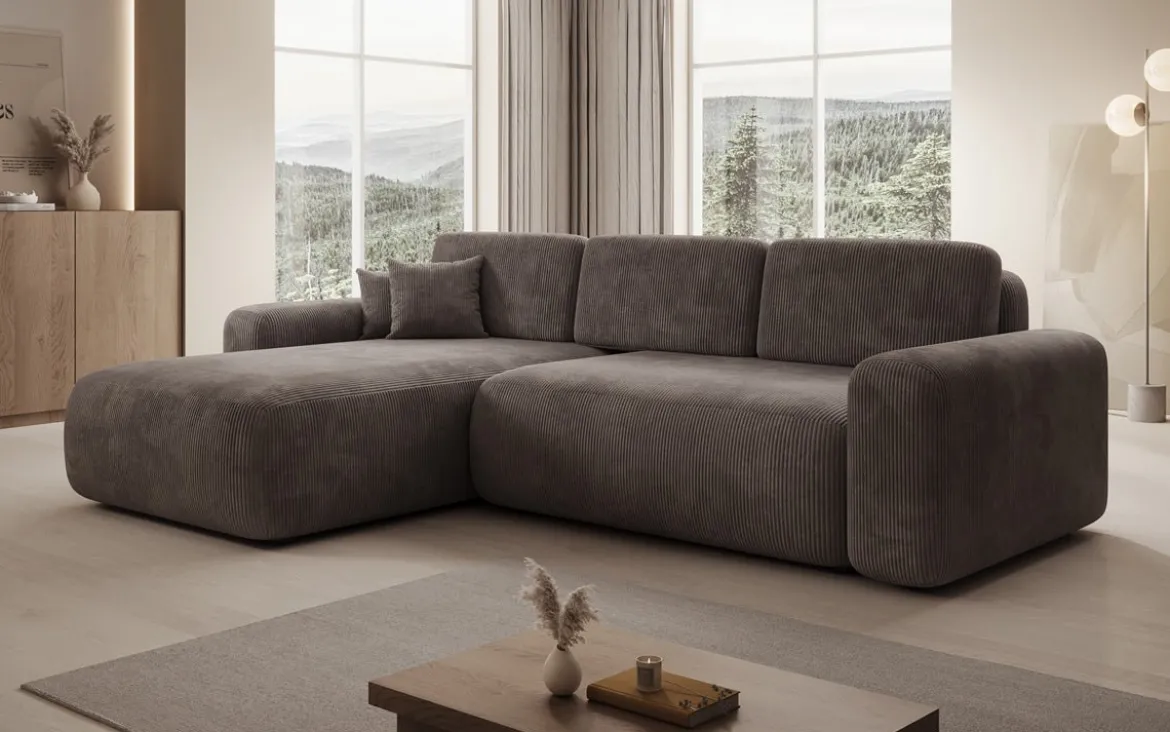 Designer Ecksofa Lola mit Schlaf- und Klappfunktion in Cord