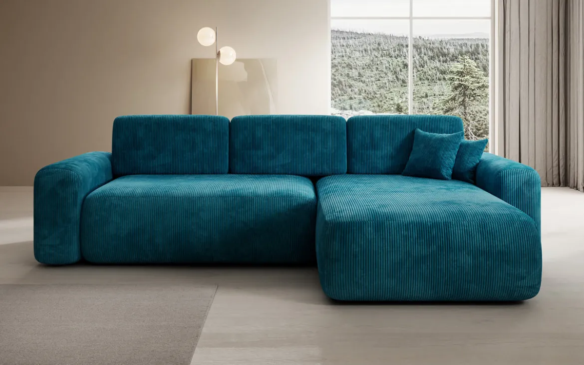 Designer Ecksofa Lola mit Schlaf- und Klappfunktion in Cord
