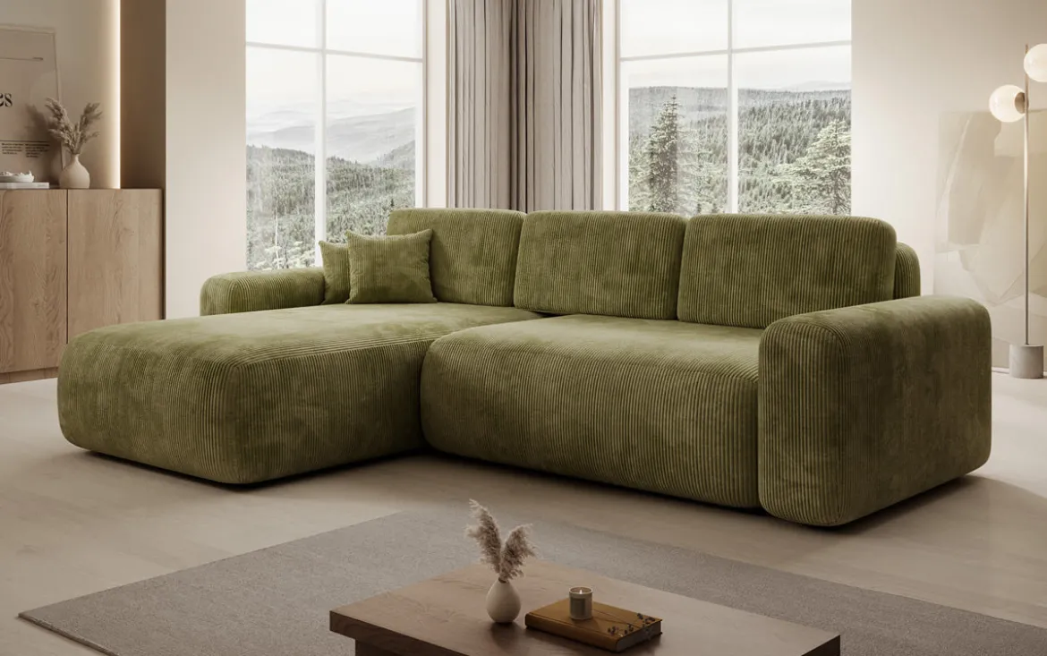 Designer Ecksofa Lola mit Schlaf- und Klappfunktion in Cord