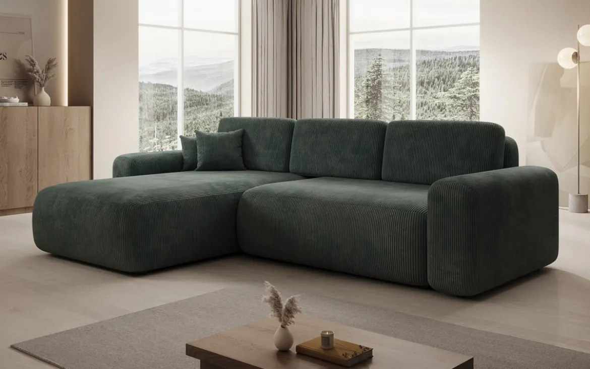 Designer Ecksofa Lola mit Schlaf- und Klappfunktion in Cord