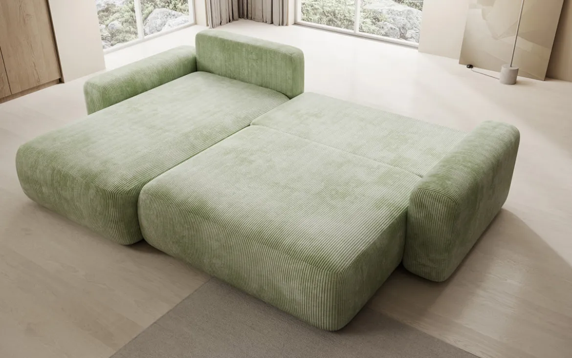 Designer Ecksofa Lola mit Schlaf- und Klappfunktion in Cord