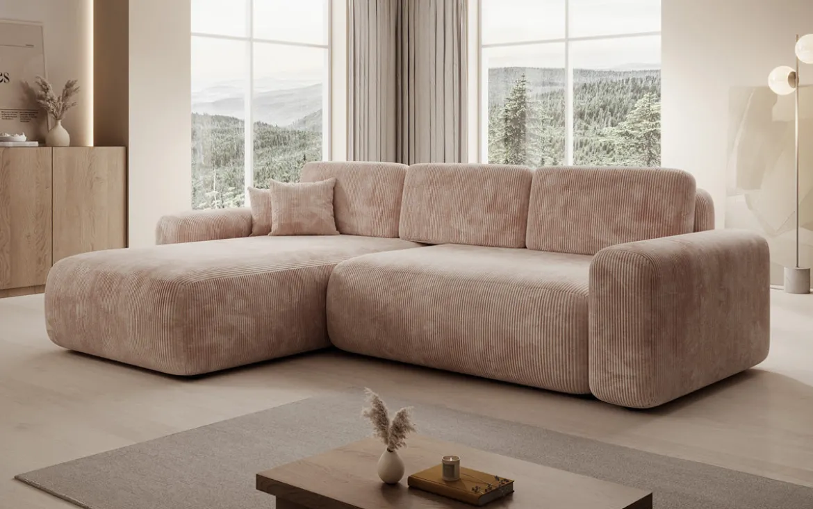 Designer Ecksofa Lola mit Schlaf- und Klappfunktion in Cord