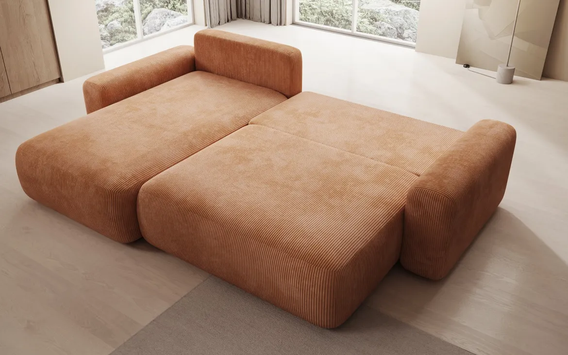 Designer Ecksofa Lola mit Schlaf- und Klappfunktion in Cord