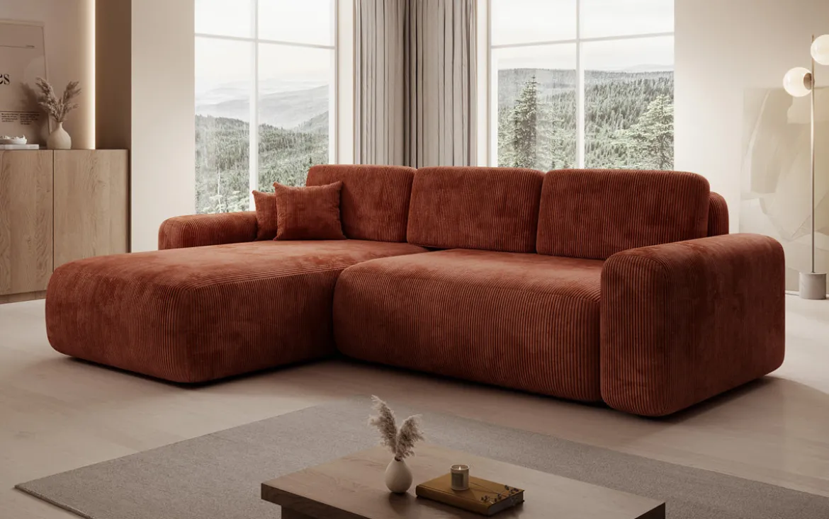 Designer Ecksofa Lola mit Schlaf- und Klappfunktion in Cord