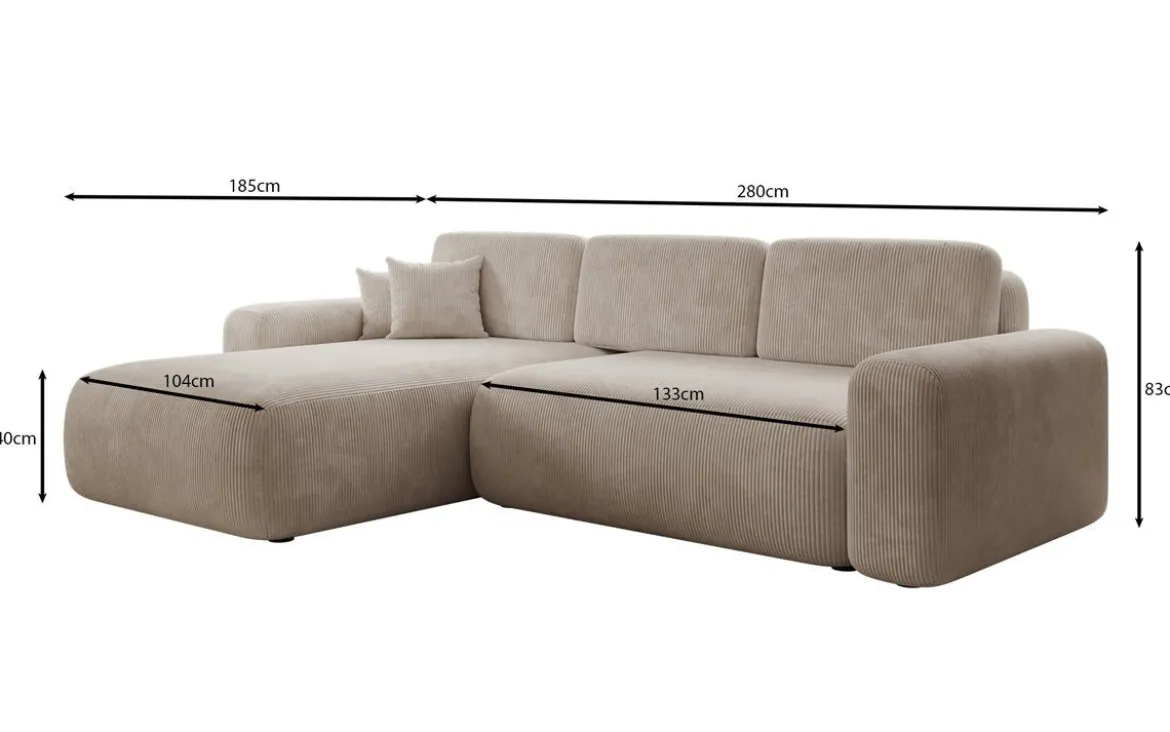 Designer Ecksofa Lola mit Schlaf- und Klappfunktion in Cord