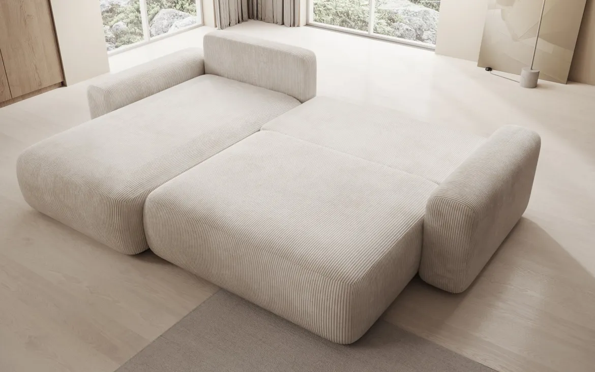 Designer Ecksofa Lola mit Schlaf- und Klappfunktion in Cord