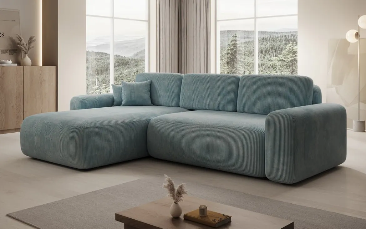 Designer Ecksofa Lola mit Schlaf- und Klappfunktion in Cord