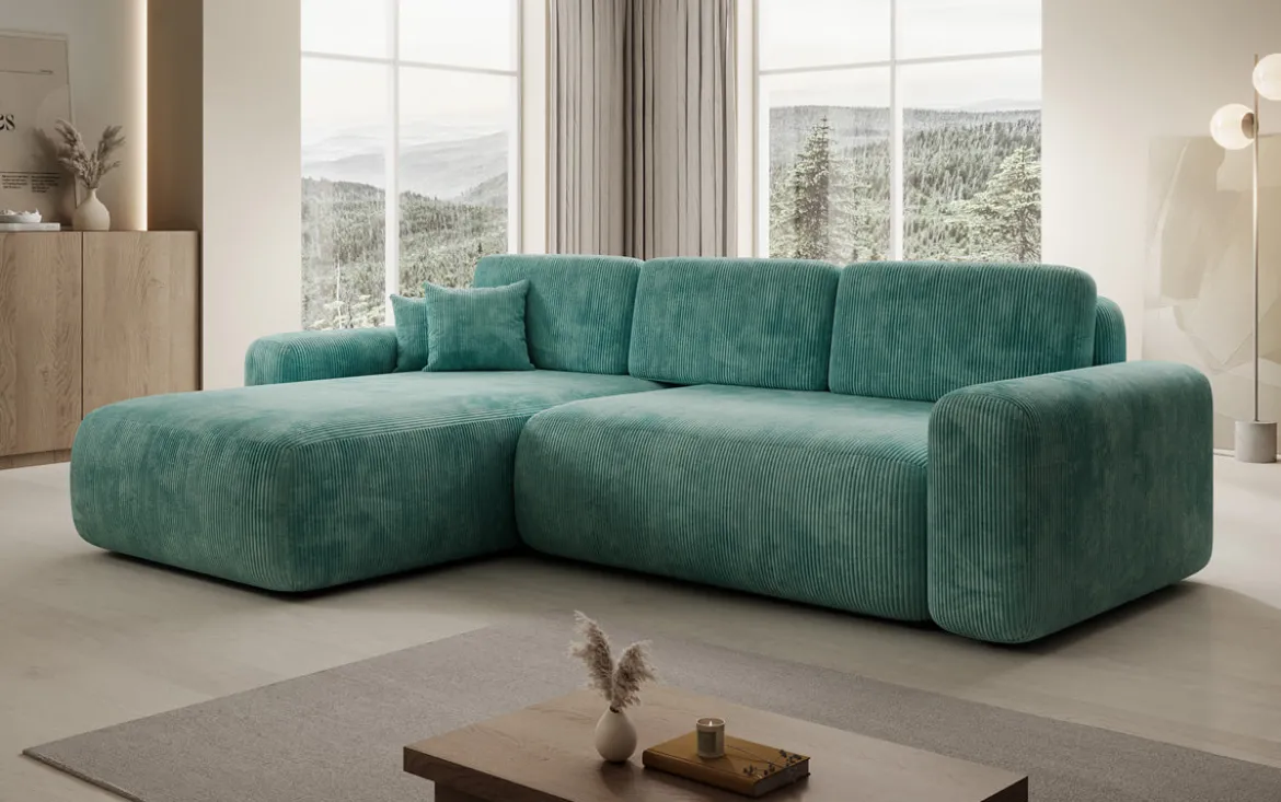 Designer Ecksofa Lola mit Schlaf- und Klappfunktion in Cord