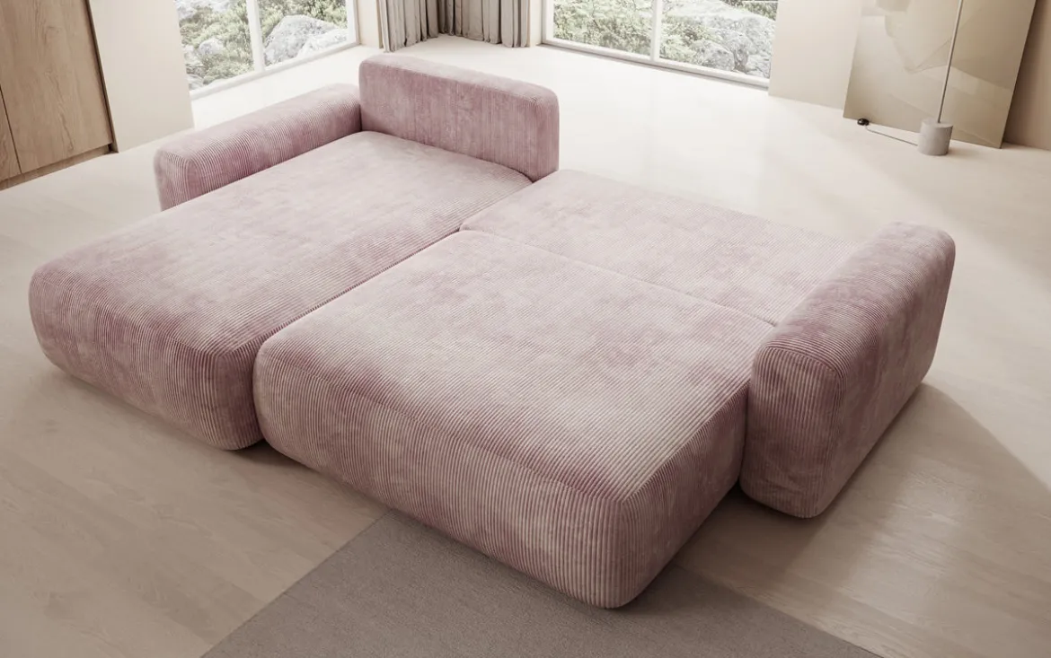 Designer Ecksofa Lola mit Schlaf- und Klappfunktion in Cord