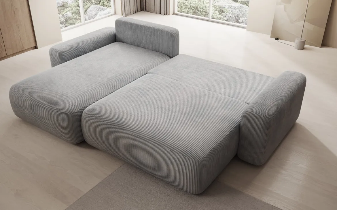 Designer Ecksofa Lola mit Schlaf- und Klappfunktion in Cord