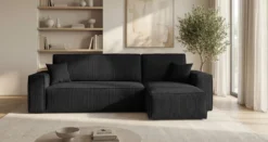 Designer Ecksofa Lunaro Mini mit Schlaf- und Klappfunktion in Cord