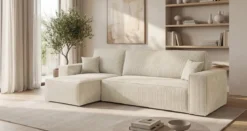 Designer Ecksofa Lunaro Mini mit Schlaf- und Klappfunktion in Cord