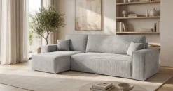 Designer Ecksofa Lunaro Mini mit Schlaf- und Klappfunktion in Cord