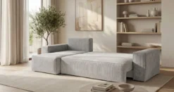 Designer Ecksofa Lunaro Mini mit Schlaf- und Klappfunktion in Cord