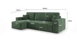 Designer Ecksofa Lunaro Mini mit Schlaf- und Klappfunktion in Cord