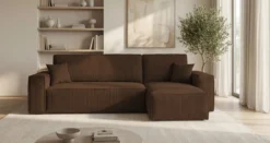 Designer Ecksofa Lunaro Mini mit Schlaf- und Klappfunktion in Cord